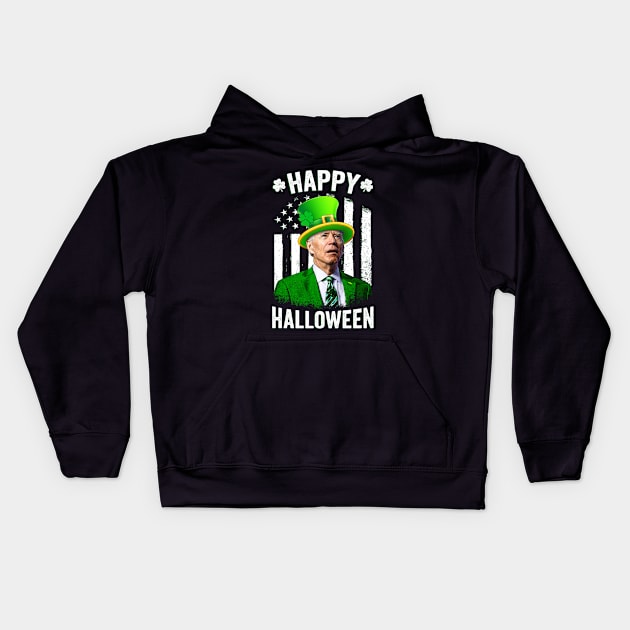 Biden St Patricks Day Happy Halloween Irish American Flag Kids Hoodie by petemphasis